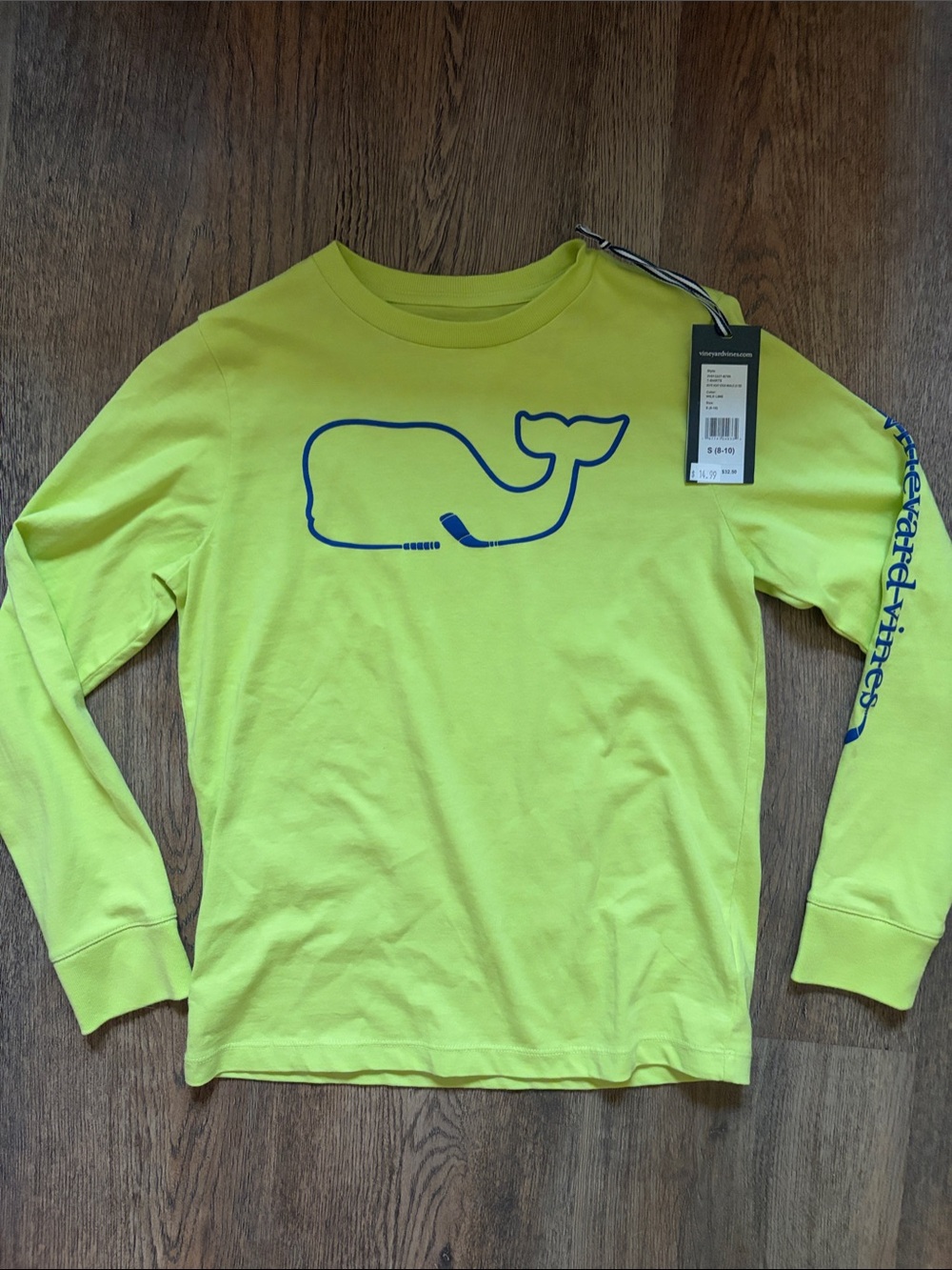 Vineyard Vines Kids Neon Yellow Long-Sleeve Whale Tee
